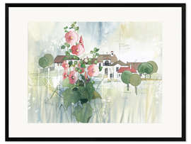 Gerahmter Kunstdruck Ländliche Impression mit Malven