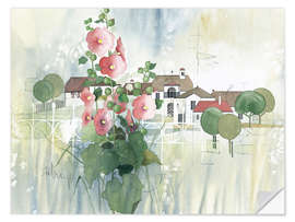 Wandsticker Ländliche Impression mit Malven