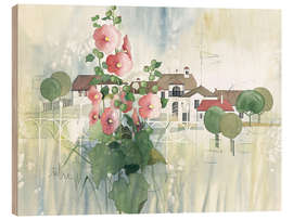Obraz na drewnie Rural Impression with hollyhocks