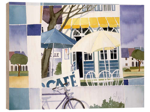 Tableau en bois Le vélo devant le café