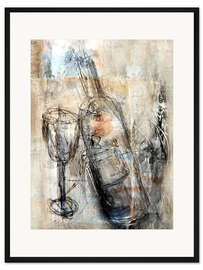 Gerahmter Kunstdruck Weinflasche mit Glas
