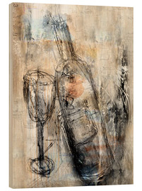 Tableau en bois  Bouteille de vin et verre - Christin Lamade