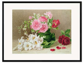 Inramat konsttryck Roses and lilies