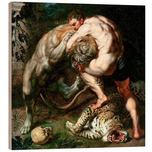 Tableau en bois Hercule combattant le Lion de Némée