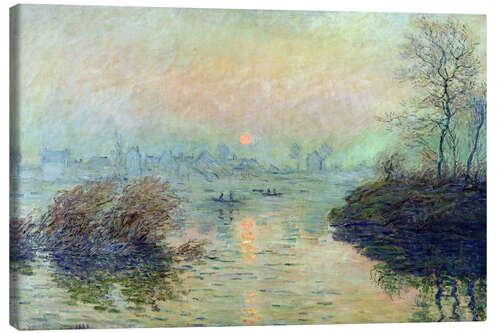 Canvas print Sunset over the Seine at Lavacourt, winter effect