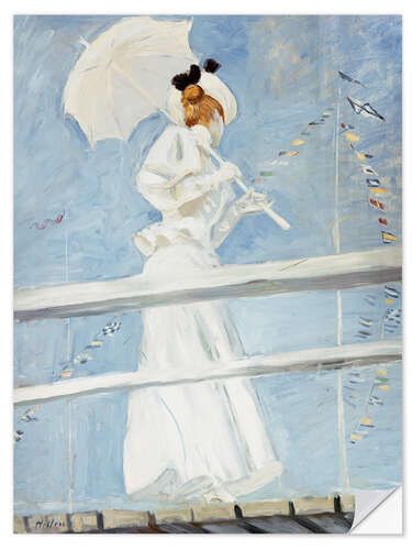 Wandsticker Junge Frau mit Regenschirm am Pier
