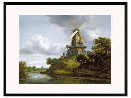 Gerahmter Kunstdruck Windmühle an einem Fluss 