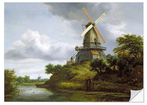 Wandsticker Windmühle an einem Fluss 