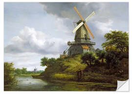 Selvklæbende plakat Windmill on a river