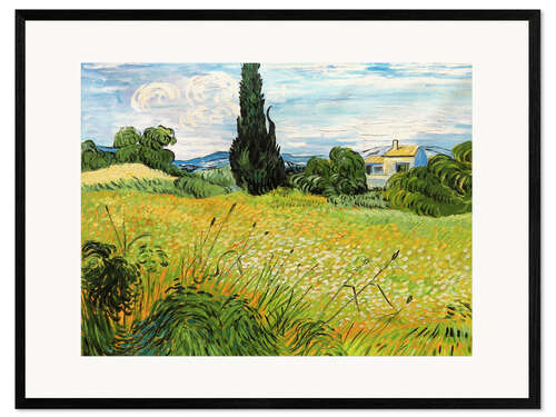 Kunsttryk i ramme Green Wheat Field with Cypress