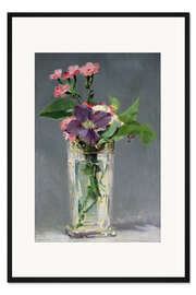 Gerahmter Kunstdruck Nelken und Clematis in Kristallvase