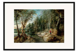 Gerahmter Kunstdruck Hirte mit seiner Herde im Wald