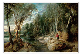 Kunstwerk  A Shepherd with his Flock in a Woody landscape - Peter Paul Rubens