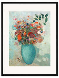 Gerahmter Kunstdruck Blumen in einer türkisen Vase