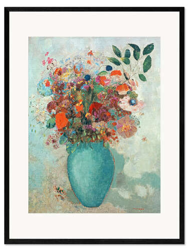Kehystetty taidepainatus Flowers in a Turquoise Vase