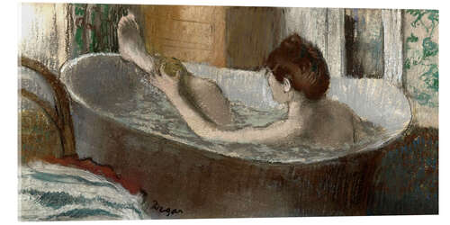 Acrylic print Woman washing her leg