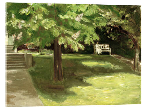 Akrylbillede Garden bench under the chestnut