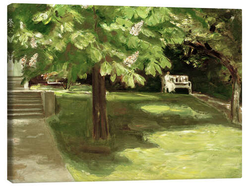 Canvas print Garden bench under the chestnut