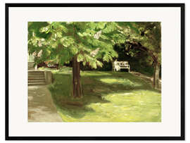 Framed art print Garden bench under the chestnut
