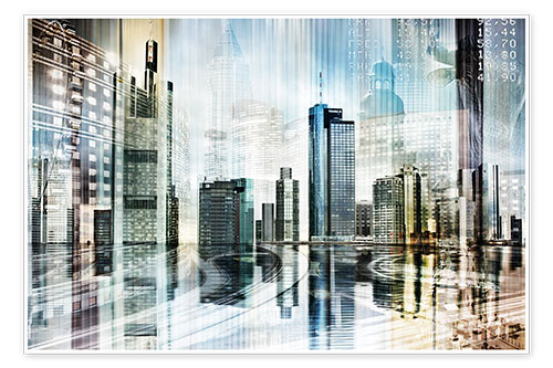 Póster Collage abstracto del skyline de Fráncfort