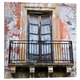 Tableau en plexi-alu Façade et fenêtre à Taormine en Sicile