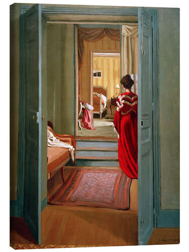 Canvastavla Interior with woman in red