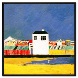 Gerahmter Kunstdruck Landschaft mit weißem Haus