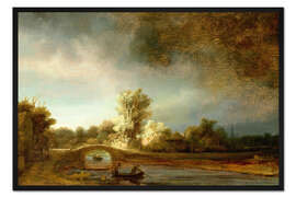 Gerahmter Kunstdruck Landschaft mit Steinbrücke