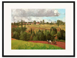 Gerahmter Kunstdruck Landschaft mit pflügendem Bauer
