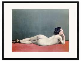 Ingelijste kunstdruk Reclining Nude on a Red Carpet
