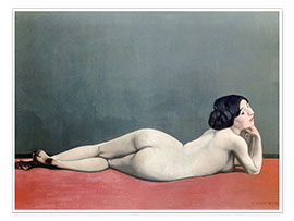 Poster  Nu couché sur un tapis rouge - Félix Édouard Vallotton