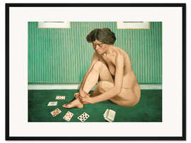 Gerahmter Kunstdruck Patience spielende Frau