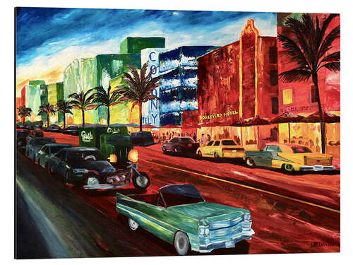 Cuadro de aluminio Miami Ocean Drive with mint Cadillac