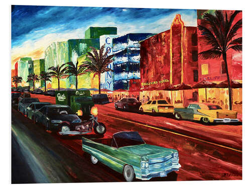 Foam board print Miami Ocean Drive with mint Cadillac