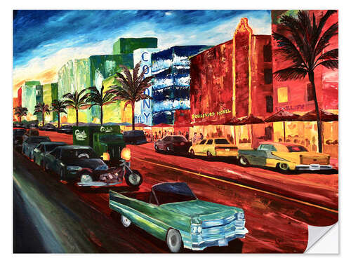 Vinilo para la pared Miami Ocean Drive with mint Cadillac