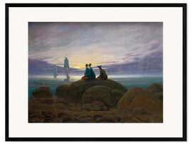 Impressão artística com moldura Nascer da lua sobre o mar - Caspar David Friedrich