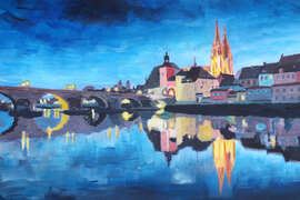 Magnettafel Regensburg bei Dunkelheit