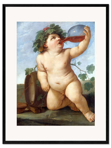 Impression artistique encadrée Petit Bacchus buvant du vin