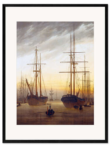 Inramat konsttryck View of a harbor