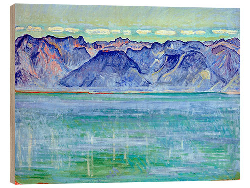 Wood print Lake Geneva with Savoyerberge