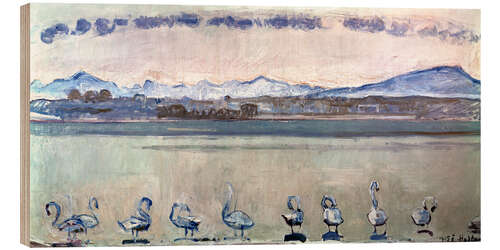 Quadro de madeira Lake Geneva with nine swans