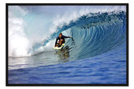 Gerahmter Kunstdruck Surfen blau Paradiesinsel Welle
