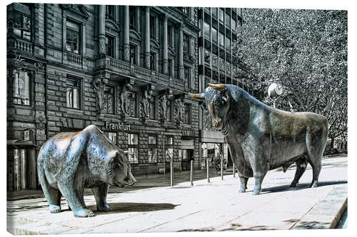 Tableau sur toile L'ours et le taureau devant la bourse de Francfort