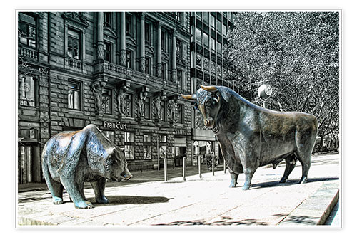 Poster L'ours et le taureau devant la bourse de Francfort