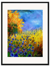 Gerahmter Kunstdruck Kornblumenfeld im Herbst