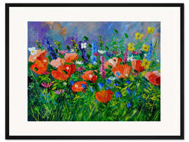 Gerahmter Kunstdruck Mohnblumen im Garten