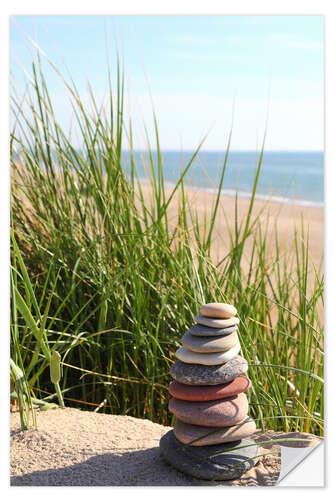 Wall sticker A tower of stones on a dune at the sea