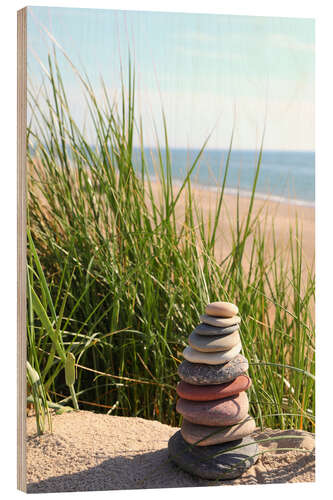 Trätavla A Tower of Stones on a Dune at the Sea