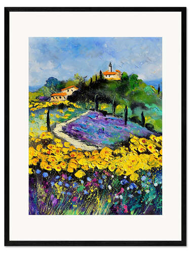 Ingelijste kunstdruk Flowery landscape in Provence