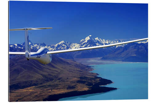 Quadro em plexi-alumínio Planador, sobre, lago, Pukaki